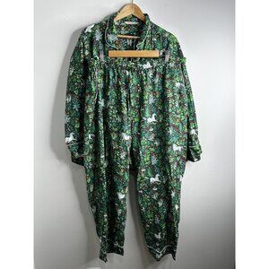 Print Fresh Pajama Set Womens 1X Unicorn Garden Print Button Long Sleeve Pants